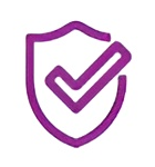 Purple shield with checkmark icon.
